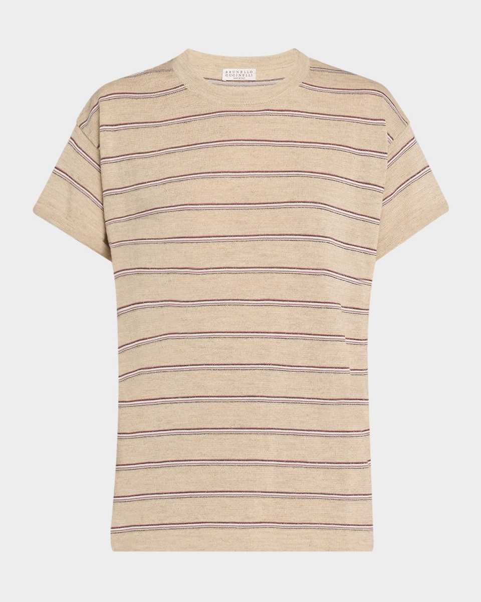 Metallic Striped Linen Knit T-Shirt